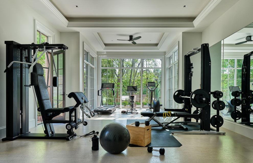 Inspiration for a transitional home gym remodel in Charlotte