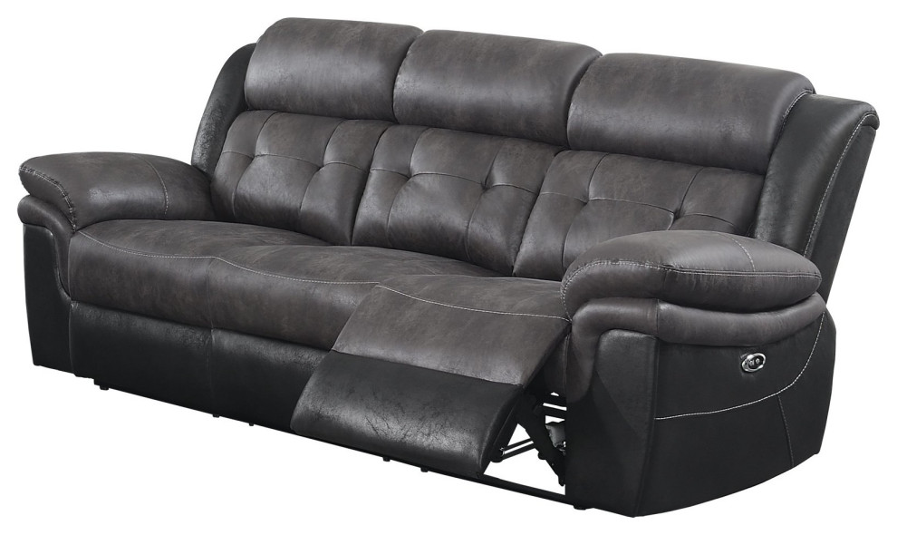 Power Reclining Sofa, Charcoal/Black Microfiber Upholstery & USB