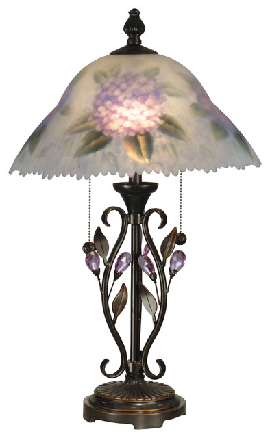 Dale Tiffany TT10796 Hand Painted Purple Flower Table Lamp
