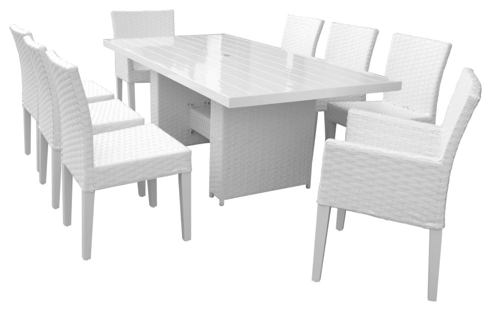 Miami Rectangular Patio Dining Table,6 Armless Chairs,2 Chairs,Arms Sail White