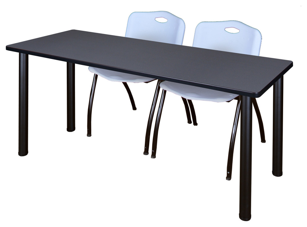 66" x 24" Kee Training Table- Grey/ Black & 2 'M' Stack Chairs- Grey