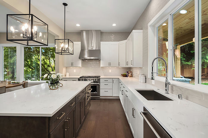 Example of a transitional kitchen design in Seattle