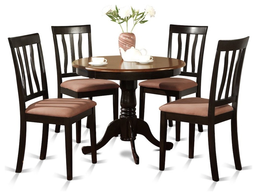 5-Piece Kitchen Table Set, Small Table and 4 Dining Chairs, Black, Cherry
