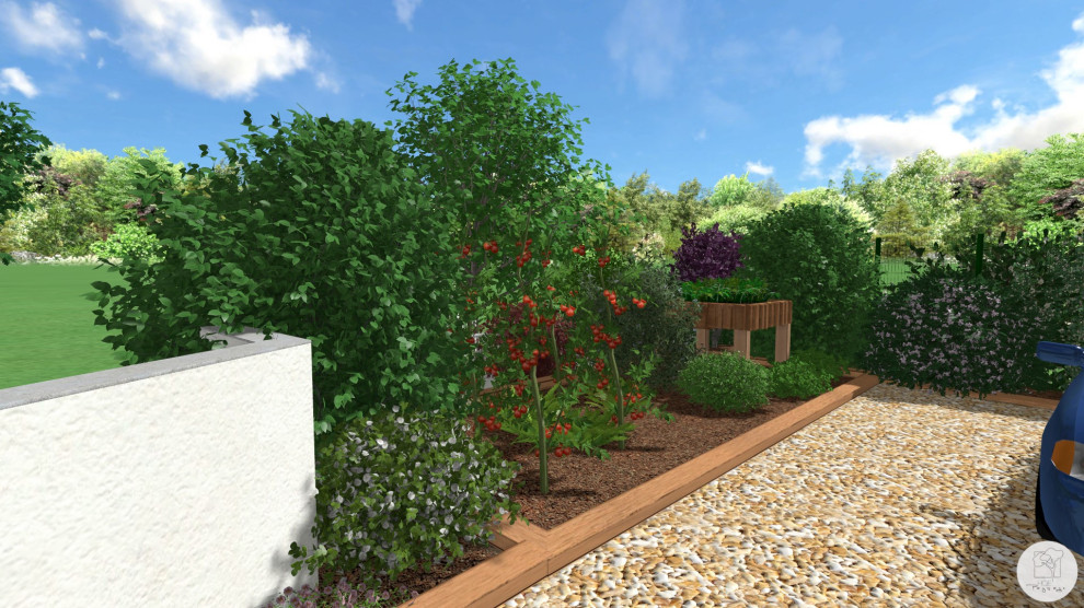 Пример оригинального дизайна: маленький солнечный участок и сад в средиземноморском стиле с с перголой и хорошей освещенностью для на участке и в саду