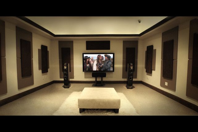 This is an example of a contemporary home theatre in Orange County.
