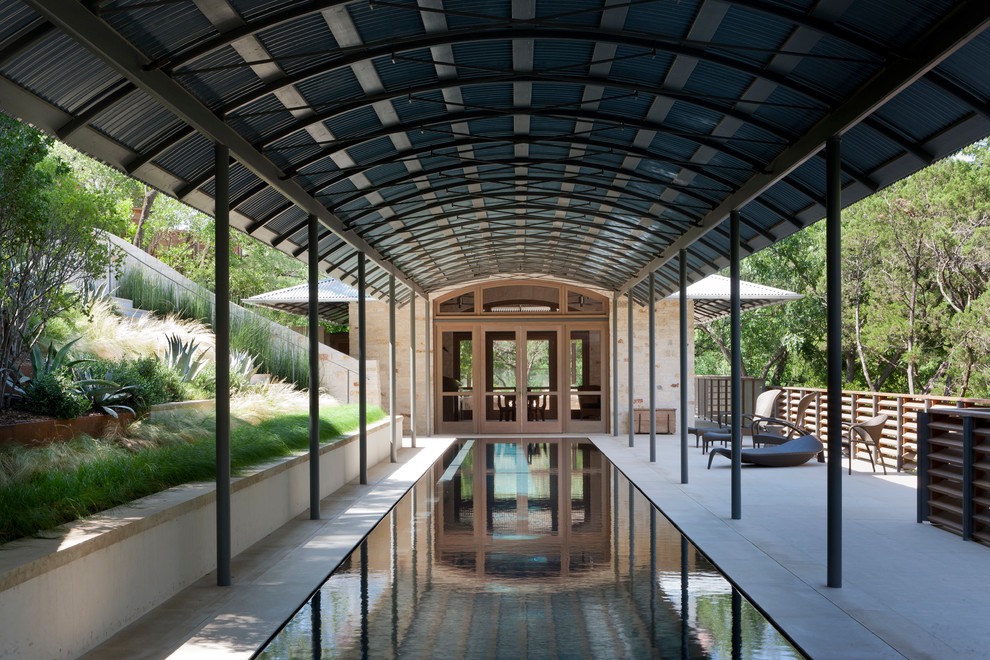 This is an example of a contemporary lap pool in Austin.