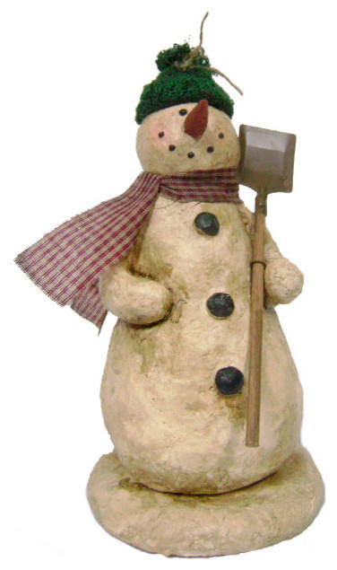 Craft Outlet Papier Mache Snowman with Shovel Figurine 9-Inch