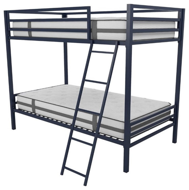 Novogratz Maxwell Twin over Full Metal Bunk Bed in Navy Blue, Twin over