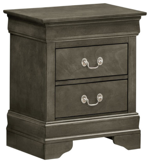 Maklaine Traditional Engineered Wood 2 Drawer Nightstand in Gray Traditional Nightstands And