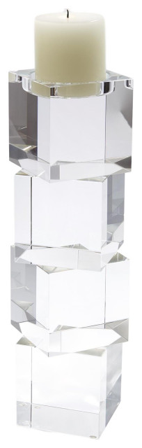 Luxe Stacked Crystal Cubes Pillar Candle Holder 16" Blocks Clear Squares