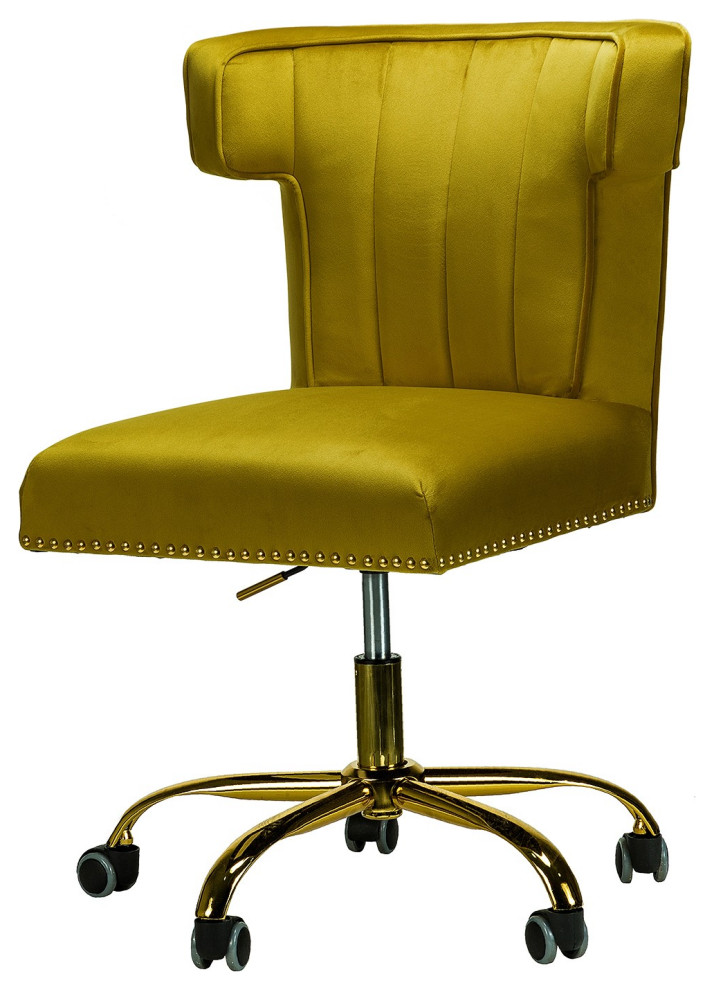 Contempo Dark Mustard Velvet Nailhead Office Chair Contemporary
