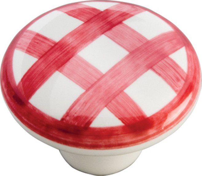 1-1/2 " English Cozy White With Red Checker Cabinet Knob P2180-WRCK