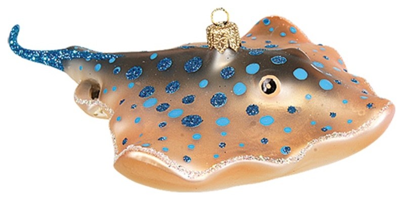 Blue Spotted Stingray Polish Mouth Blown Glass Christmas Ornament