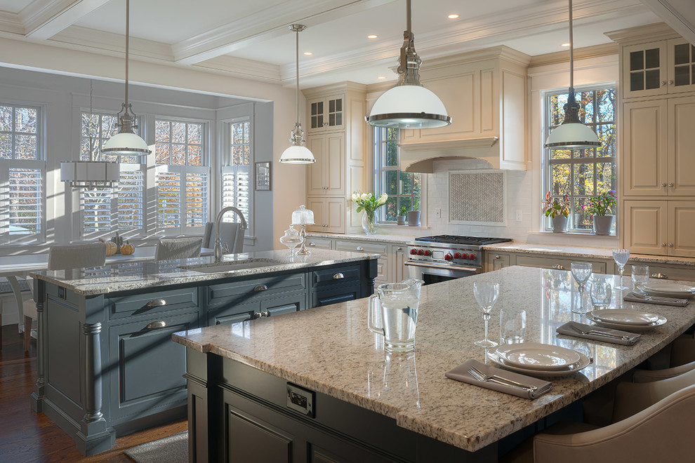 Traditional kitchen in Philadelphia with multiple islands.