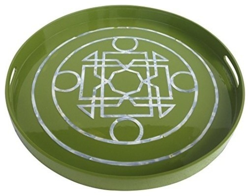A&B Home KIH39189-GREE Mother of Pearl Inlay Lacquered Tray, Green