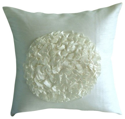 Mirror Ivory Decorative Pillow Cover, 22"x22" Silk Pillowcase, Vintageous