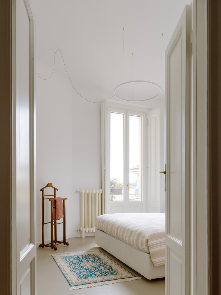 Источник вдохновения для домашнего уюта: хозяйская спальня в современном стиле с полом из линолеума и зеленым полом