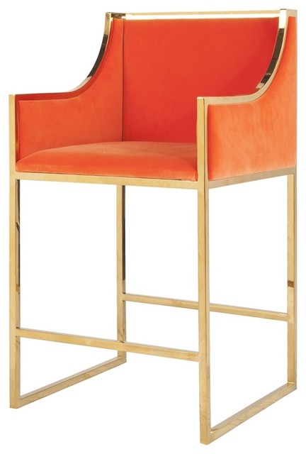 Worlds Away, Hazel Chair, Hazel, Brass Counter Stool, Orange Velvet Upholst