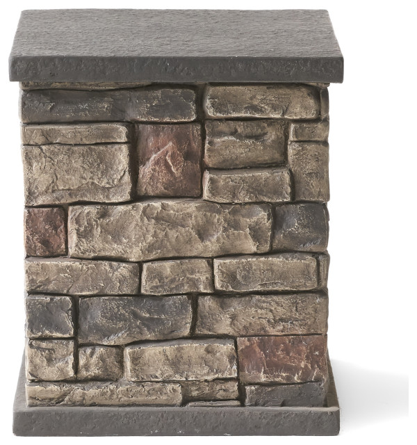 Troy Outdoor Lightweight Concrete Tank Holder Side Table, Stone Finish