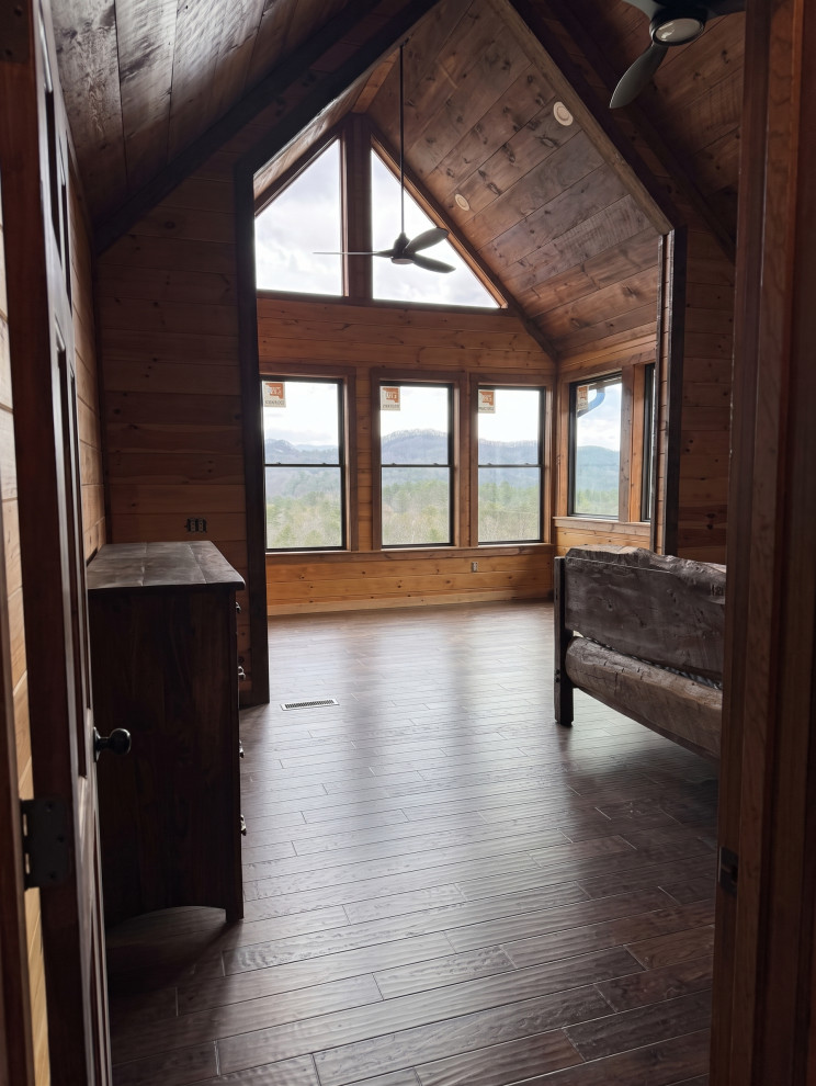 Rustic Primary Bedroom Expansion with Vaulted Wood Ceiling