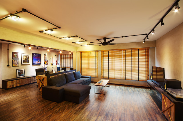 HDB Interior at Pasir Ris, Singapore industrial-living-room