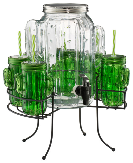 Artland 1.3 Gallon Cactus Beverage Dispenser with Stand and 6 Cactus