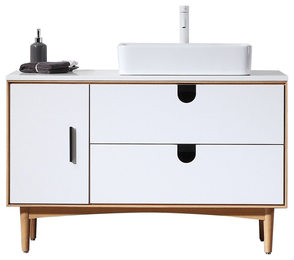 Portree 48" Matte White Mid, century Freestanding Bathroom Vanity