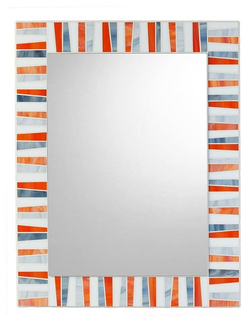 Stained Glass Mosaic Mirror Orange White Gray 30 X24 Vertical