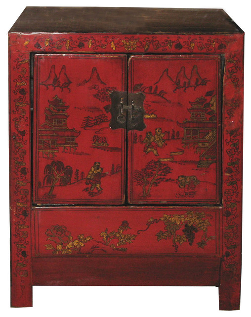 Chinese Red Lacquered Painted Chest