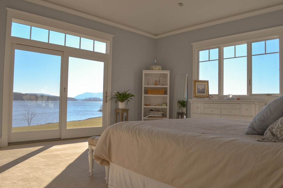 Design ideas for a beach style master bedroom in Other with blue walls.