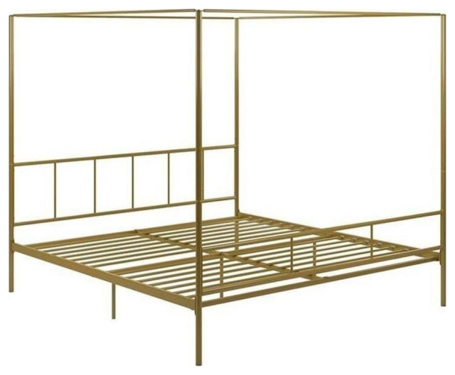 Pemberly Row Modern / Contemporary Canopy Bed King in Gold Finish, King ...