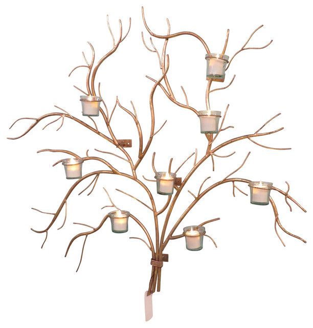 Large 37" Gold Branch Wall Candle Holder, Tree Votive Candleabra