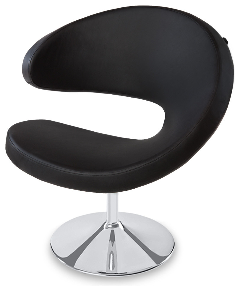Shell Occasional Chair Black Leatherette Adjustable Height Chrome Swivel Base