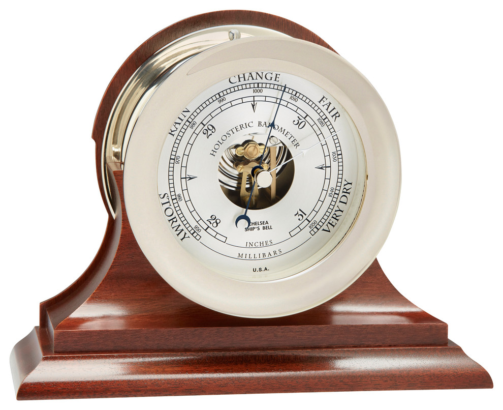 4.5" Chelsea Ship's Bell Barometer in Nickel on Traditional Base