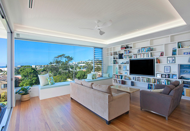 This is an example of a small contemporary living room in Sunshine Coast.