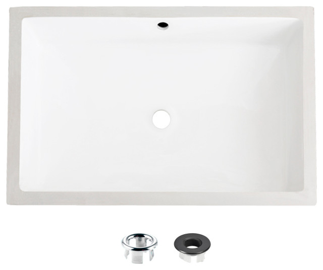 Stylish 24" Rectangular Undermount Ceramic Bathroom Sink With 2 Overflow Finishe