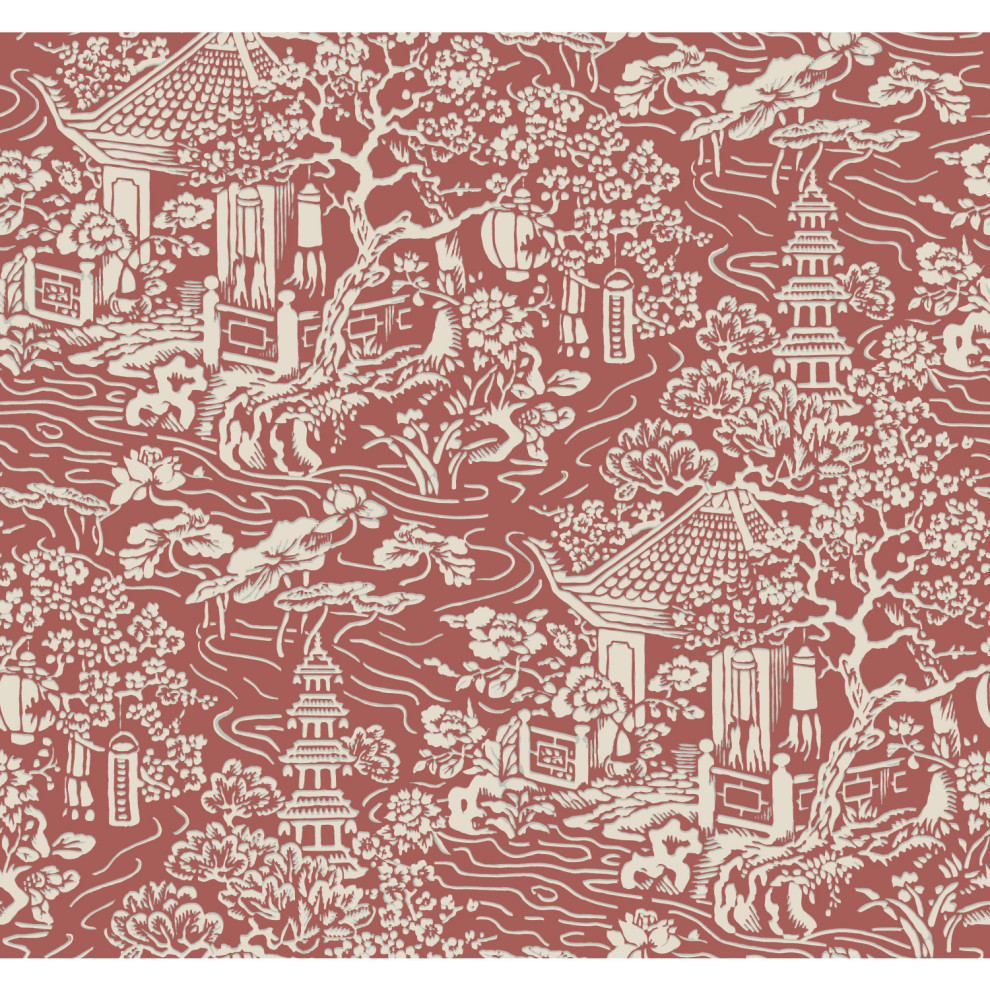 Chinoiserie Wallpaper, Red, Orange - Asian - Wallpaper - by York