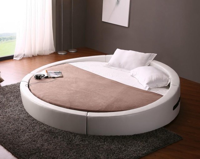 Opus Modern Round Bed In White Leather Contemporary