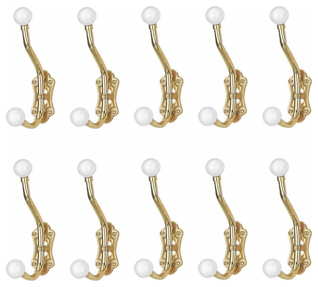 Coat Hooks Porcelain Knob Bright Solid Brass Set of 10 Traditional Wall Hooks by