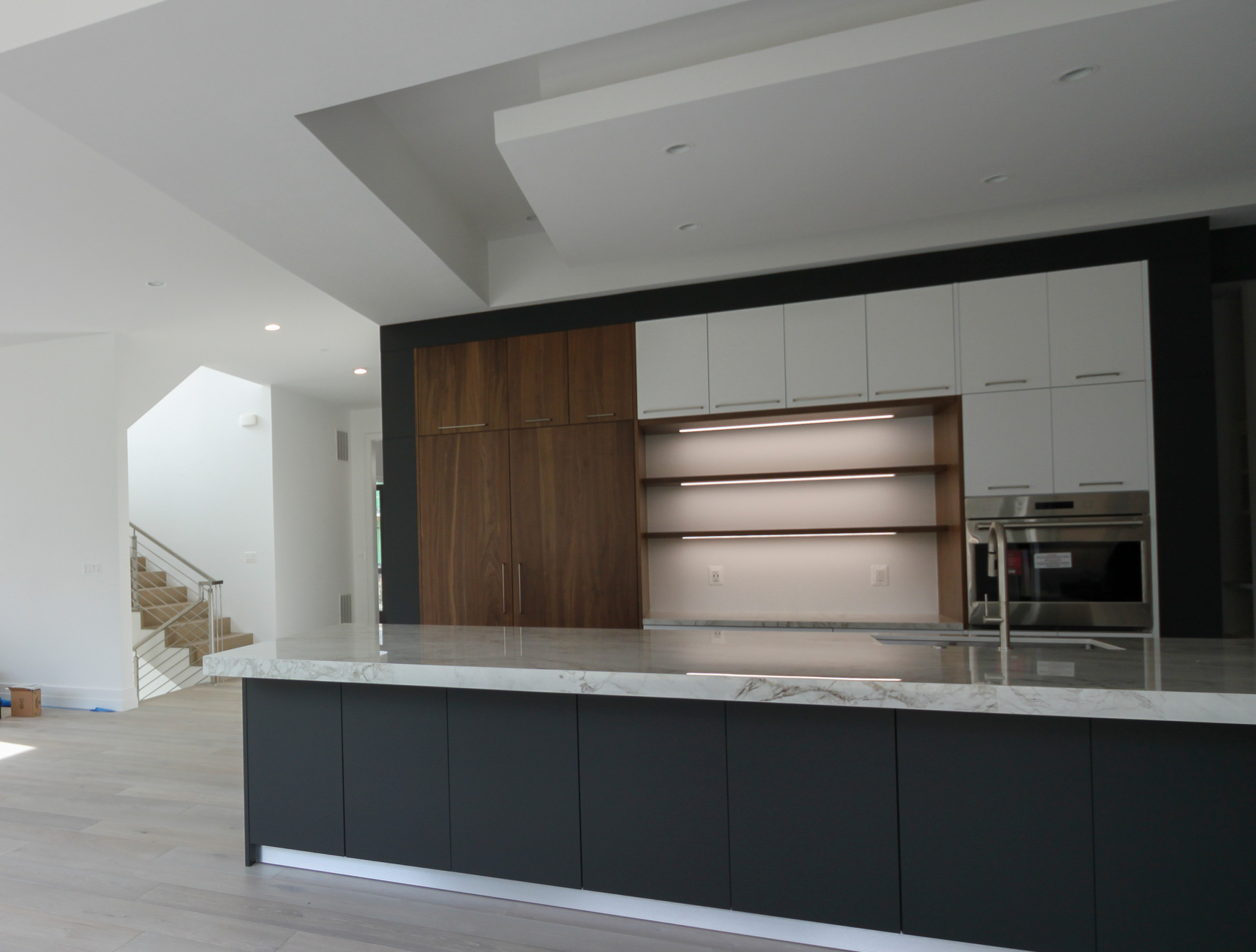 75_Modern Stairway: White O 75_ak & Stainless Steel Balustrade, McLean VA 22101