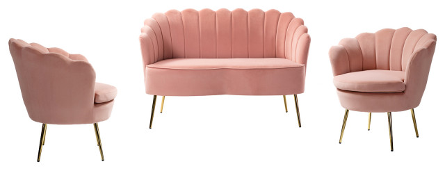 Contemporary 50.2" 3 Piece Living Room Set, Pink