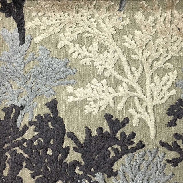 Reef-Coral Cut Velvet Upholstery Fabric, Yard, Platinum