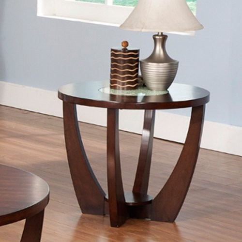 Steve Silver Rafael Round Cherry Wood and Glass End Table