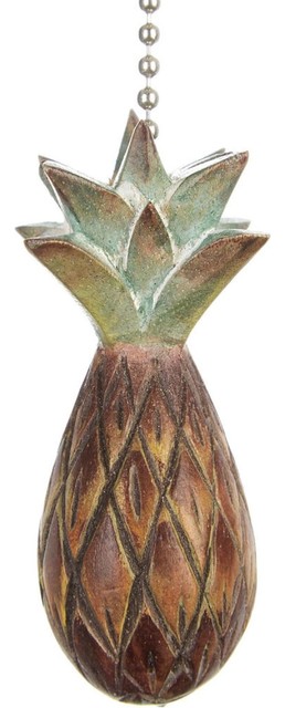 Pineapple Carved Painted Wood Ceiling Fan Pull Tropical