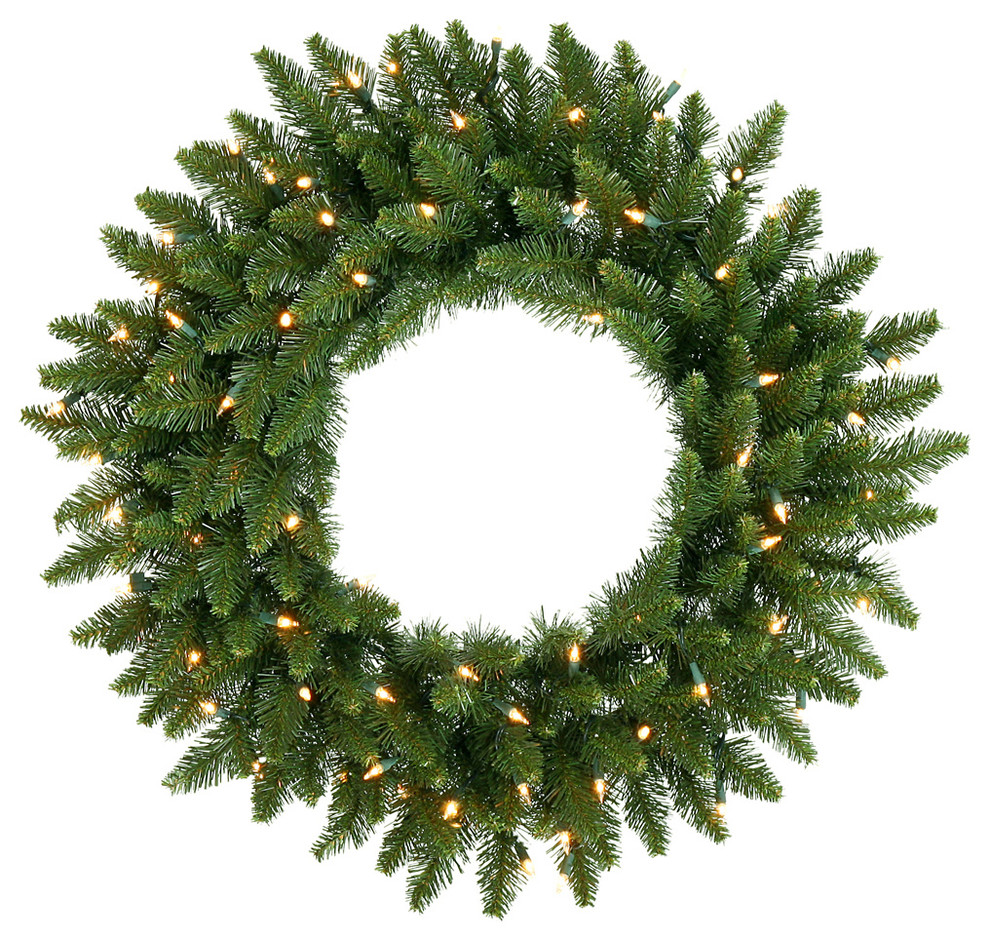 24" Pre-Lit Camdon Fir Artificial Christmas Wreath, Clear Dura-Lit Lights