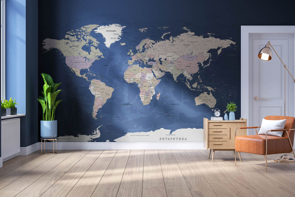 Фотообои Карта мира политическая на русском тёмная