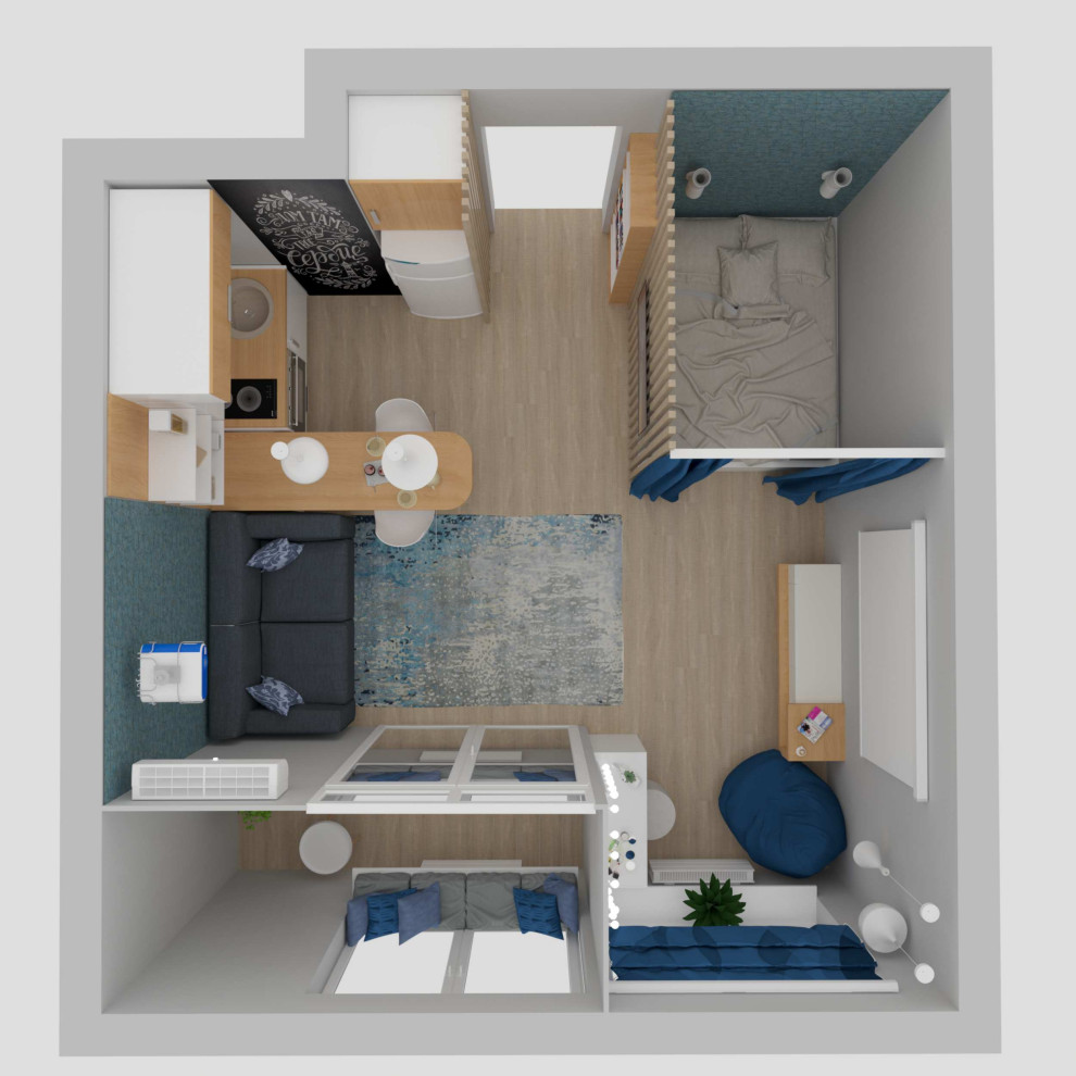 Дизайн-проект основной комнаты в квартире студии ЖК Панорама