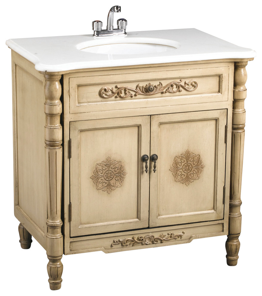 Off White Vanity Sink With White Marble - Traditional ...