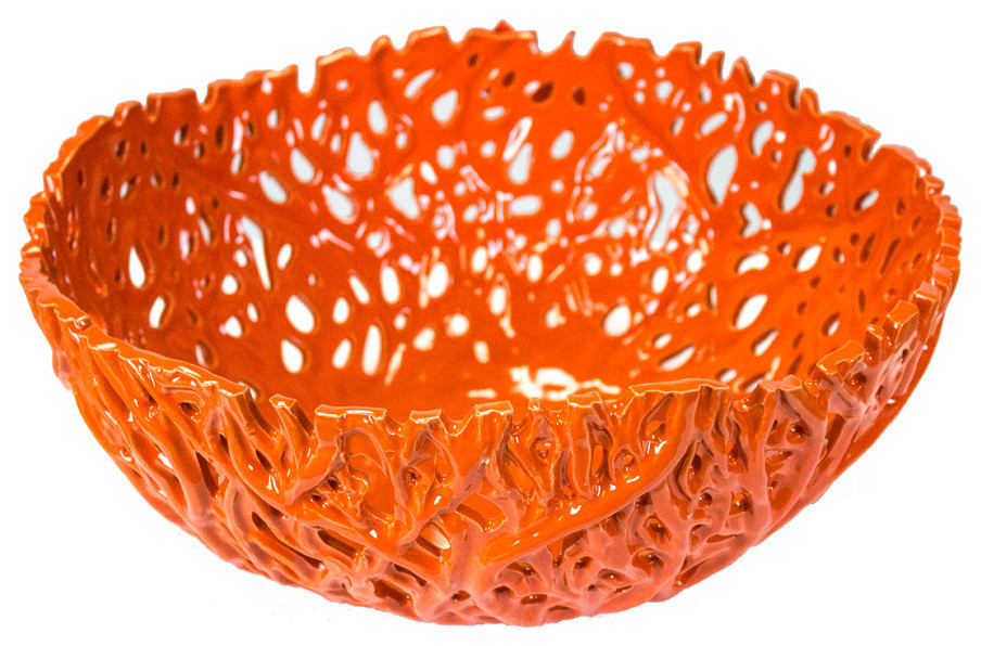 Coral Bowl, Ceramic, Orange Beach Style Decorative Bowls by