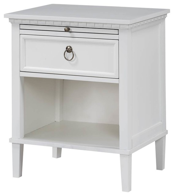 Nightstand With Drawer, White Finish Transitional Nightstands And